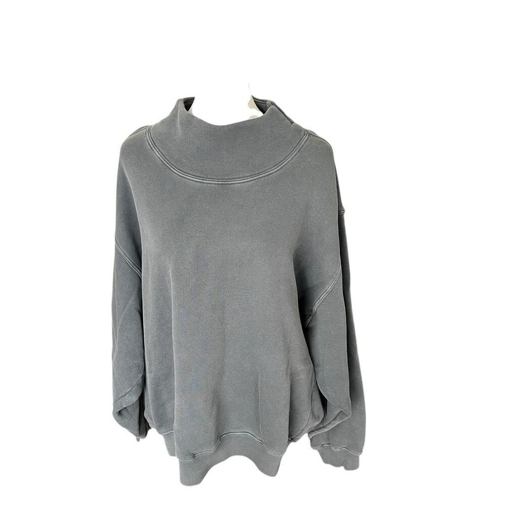 Joah Brown Gray Cropped Turtleneck Sweatshirt Oversized Cotton M/L - Picture 2 of 6